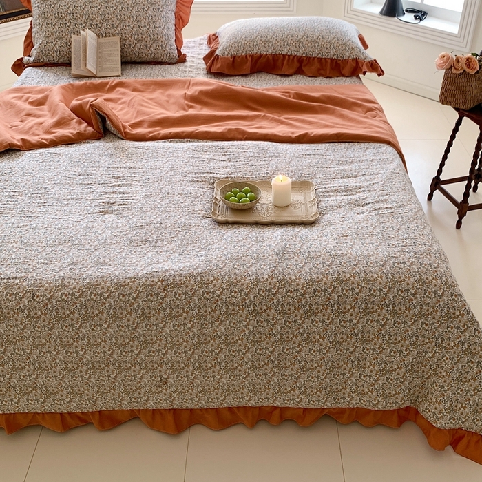 91家纺网 家纺一手货源 找家纺 星期八2023款水洗棉麻床盖+枕套+夏被 蕙兰