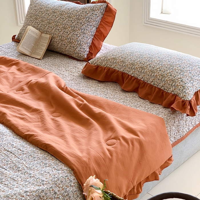 91家纺网 家纺一手货源 找家纺 星期八2023款水洗棉麻床盖+枕套+夏被 蕙兰