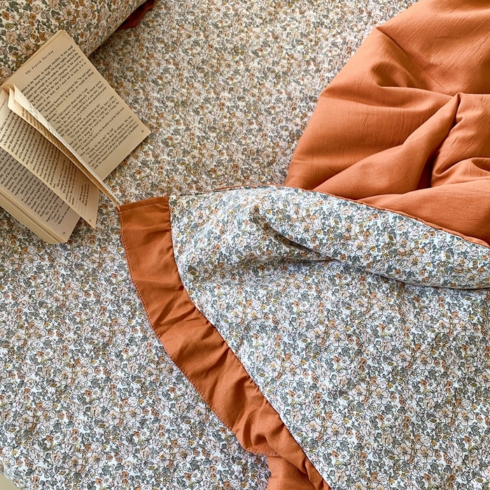 91家纺网 家纺一手货源 找家纺 星期八2023款水洗棉麻床盖+枕套+夏被 蕙兰