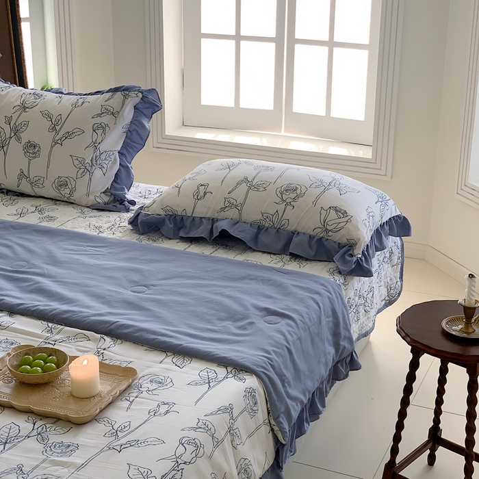 91家纺网 家纺一手货源 找家纺 星期八2023款水洗棉麻床盖+枕套+夏被 玫瑰