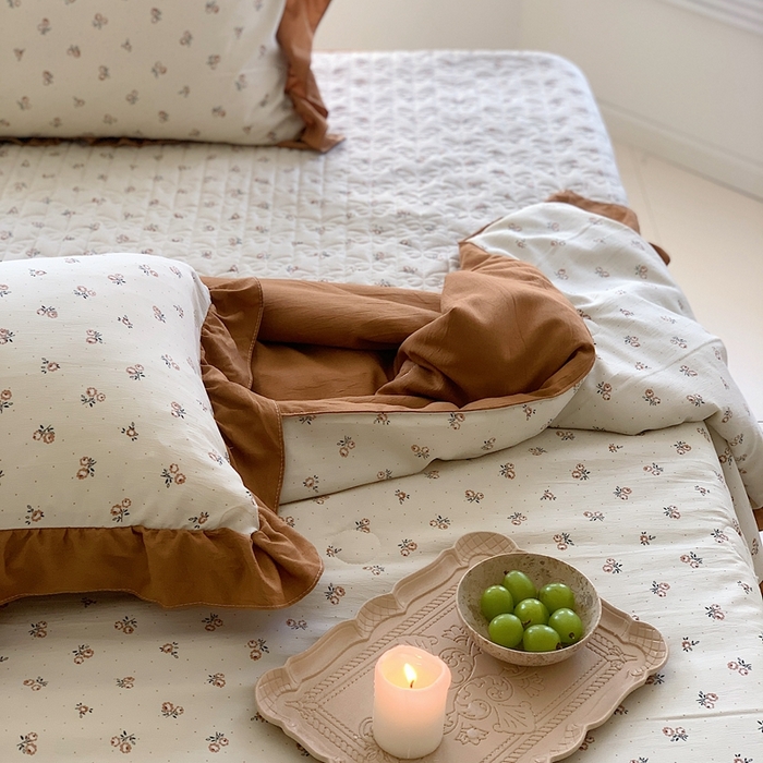 91家纺网 家纺一手货源 找家纺 星期八2023款水洗棉麻床盖+枕套+夏被 铃兰