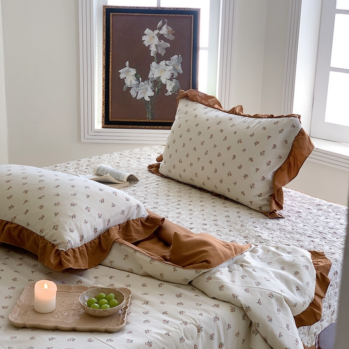 91家纺网 家纺一手货源 找家纺 星期八2023款水洗棉麻床盖+枕套+夏被 铃兰