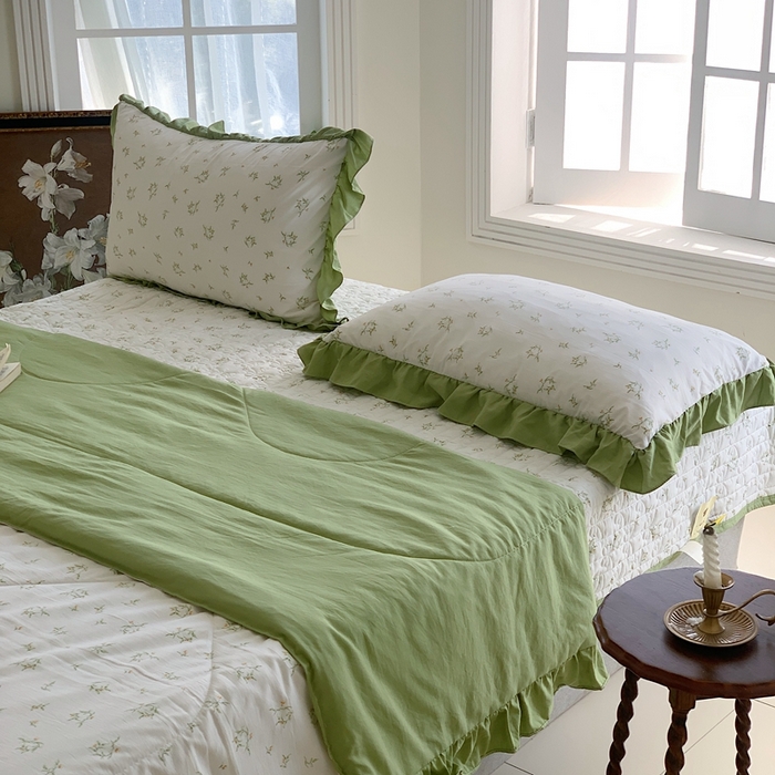 91家纺网 家纺一手货源 找家纺 星期八2023款水洗棉麻床盖+枕套+夏被 眷恋