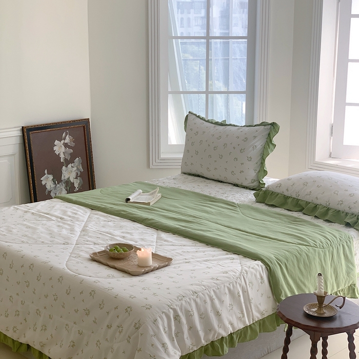 91家纺网 家纺一手货源 找家纺 星期八2023款水洗棉麻床盖+枕套+夏被 眷恋