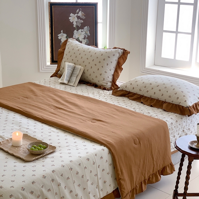 91家纺网 家纺一手货源 找家纺 星期八2023款水洗棉麻床盖+枕套+夏被 铃兰