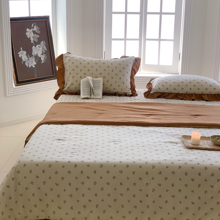 91家纺网 家纺一手货源 找家纺 星期八2023款水洗棉麻床盖+枕套+夏被 铃兰