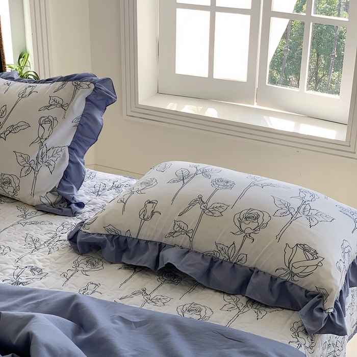 91家纺网 家纺一手货源 找家纺 星期八2023款水洗棉麻床盖+枕套+夏被 玫瑰