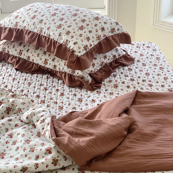 91家纺网 家纺一手货源 找家纺 星期八2023款水洗棉麻床盖+枕套+夏被 玫瑰花园