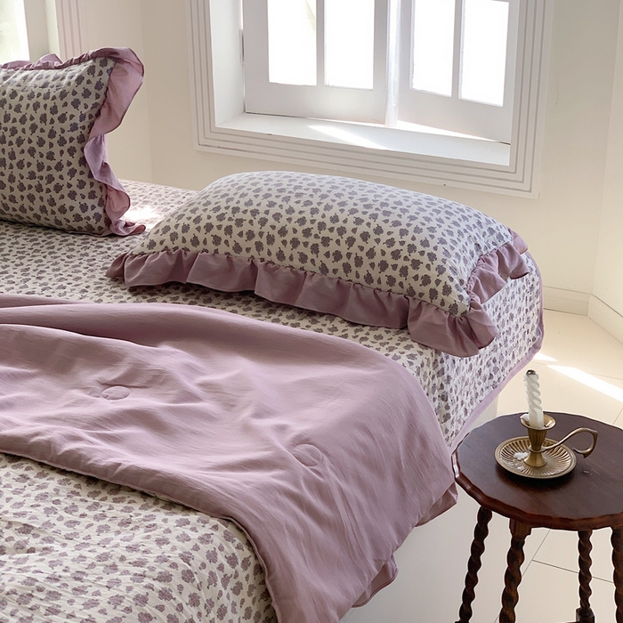 91家纺网 家纺一手货源 找家纺 星期八2023款水洗棉麻床盖+枕套+夏被 瑞香