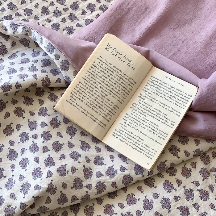 91家纺网 家纺一手货源 找家纺 星期八2023款水洗棉麻床盖+枕套+夏被 瑞香