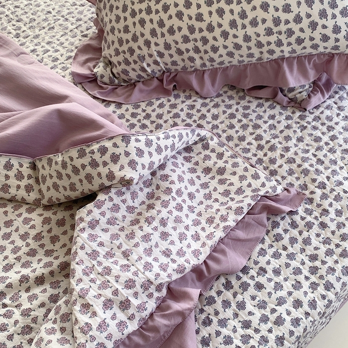 91家纺网 家纺一手货源 找家纺 星期八2023款水洗棉麻床盖+枕套+夏被 瑞香