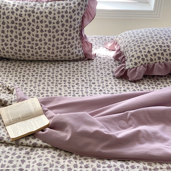 91家纺网 家纺一手货源 找家纺 星期八2023款水洗棉麻床盖+枕套+夏被 瑞香