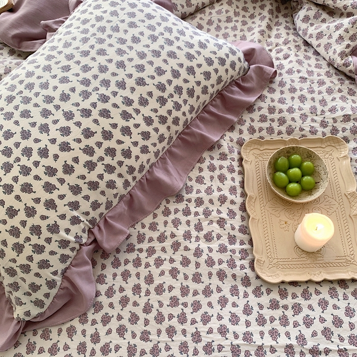 91家纺网 家纺一手货源 找家纺 星期八2023款水洗棉麻床盖+枕套+夏被 瑞香