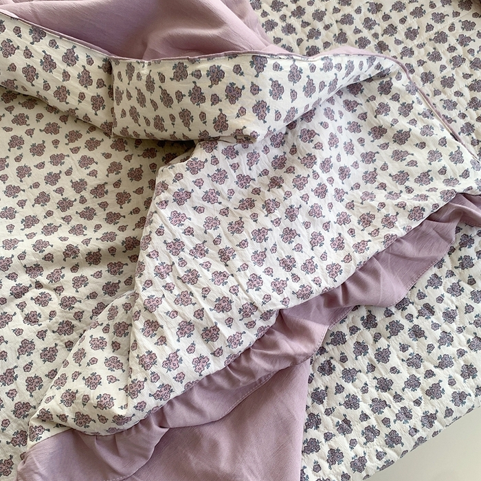 91家纺网 家纺一手货源 找家纺 星期八2023款水洗棉麻床盖+枕套+夏被 瑞香