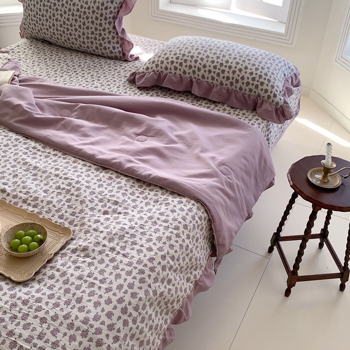 91家纺网 家纺一手货源 找家纺 星期八2023款水洗棉麻床盖+枕套+夏被 瑞香