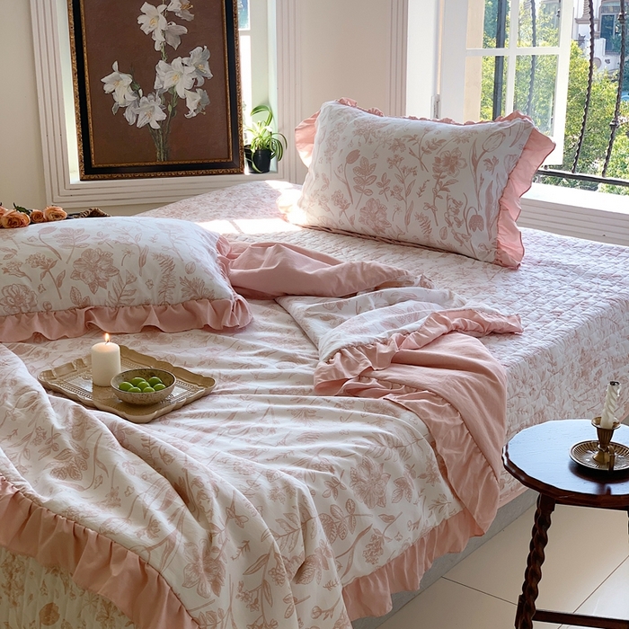 91家纺网 家纺一手货源 找家纺 星期八2023款水洗棉麻床盖+枕套+夏被 夏芮