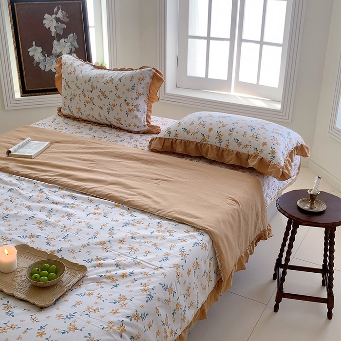 91家纺网 家纺一手货源 找家纺 星期八2023款水洗棉麻床盖+枕套+夏被 夏朵