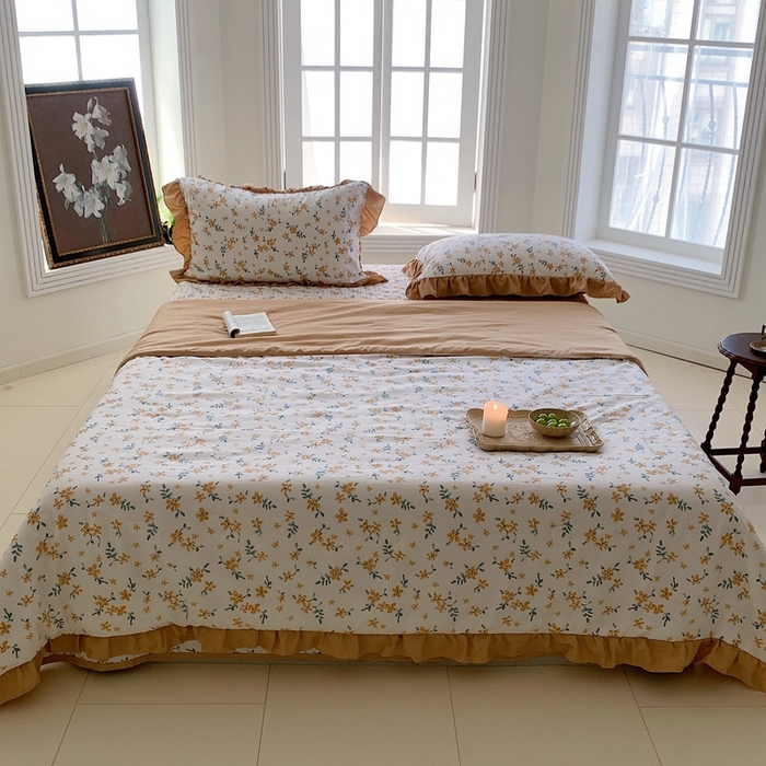 91家纺网 家纺一手货源 找家纺 星期八2023款水洗棉麻床盖+枕套+夏被 夏朵