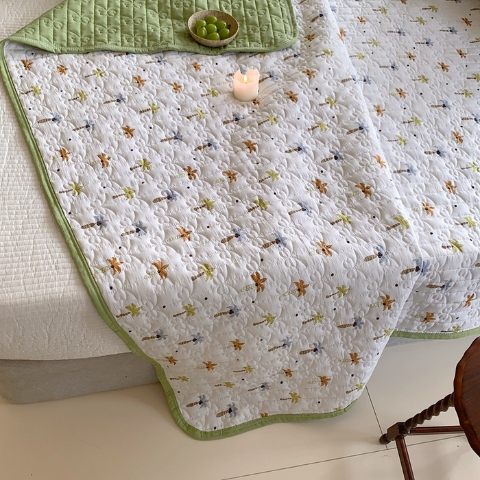 91家纺网 家纺一手货源 找家纺 星期八2023款水洗棉麻床盖+枕套+夏被 椰树