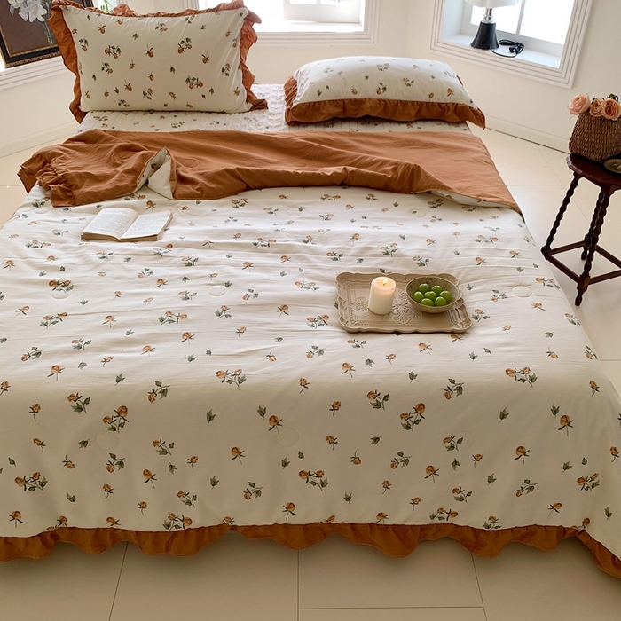 91家纺网 家纺一手货源 找家纺 星期八2023款水洗棉麻床盖+枕套+夏被 幽静