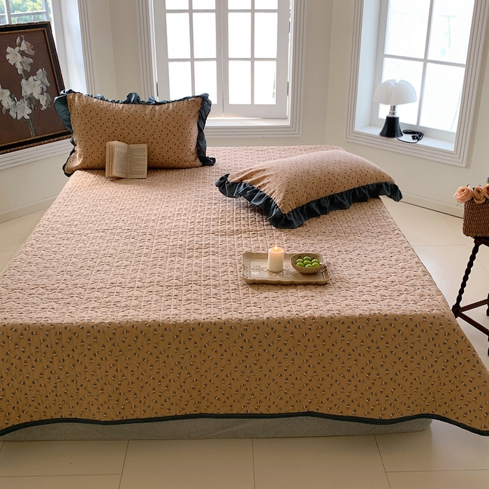 91家纺网 家纺一手货源 找家纺 星期八2023款水洗棉麻床盖+枕套+夏被 朱槿