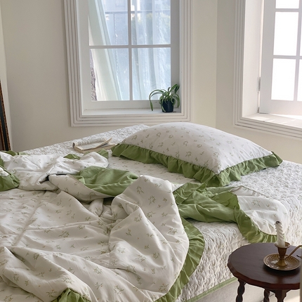 91家纺网 家纺一手货源 找家纺 星期八2023款水洗棉麻床盖+枕套+夏被 眷恋