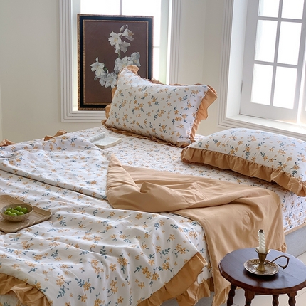 91家纺网 家纺一手货源 找家纺 星期八2023款水洗棉麻床盖+枕套+夏被 夏朵