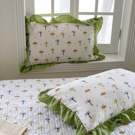 91家纺网 家纺一手货源 找家纺 星期八2023款水洗棉麻床盖+枕套+夏被 椰树