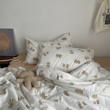 91家纺网 家纺一手货源 找家纺 恋恋三季 2024新款纯棉可机洗夏凉被四件套 hello小熊