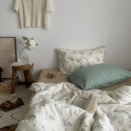 91家纺网 家纺一手货源 找家纺 恋恋三季 2024新款纯棉可机洗夏凉被四件套 奶油栀子