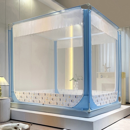 91家纺网 家纺一手货源 找家纺 安金 2023新款多功能家用外穿杆床笠式防摔坐床蚊帐 铃兰花语