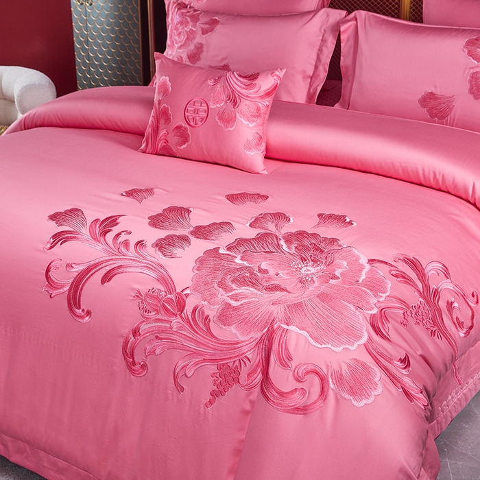 91家纺网 家纺一手货源 找家纺 （总）高大尚 23新款长绒棉奢华婚庆多件套系列-甜甜蜜蜜（粉）