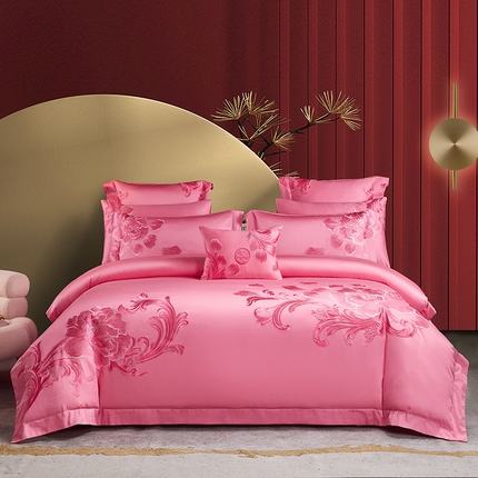 91家纺网 家纺一手货源 找家纺 （总）高大尚 23新款长绒棉奢华婚庆多件套系列-甜甜蜜蜜（粉）