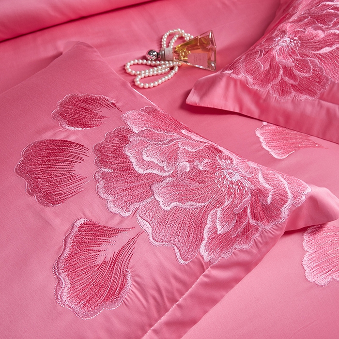 91家纺网 家纺一手货源 找家纺 高大尚 2023新款长绒棉奢华婚庆多件套系列-甜甜蜜蜜（粉） 床单款八件套