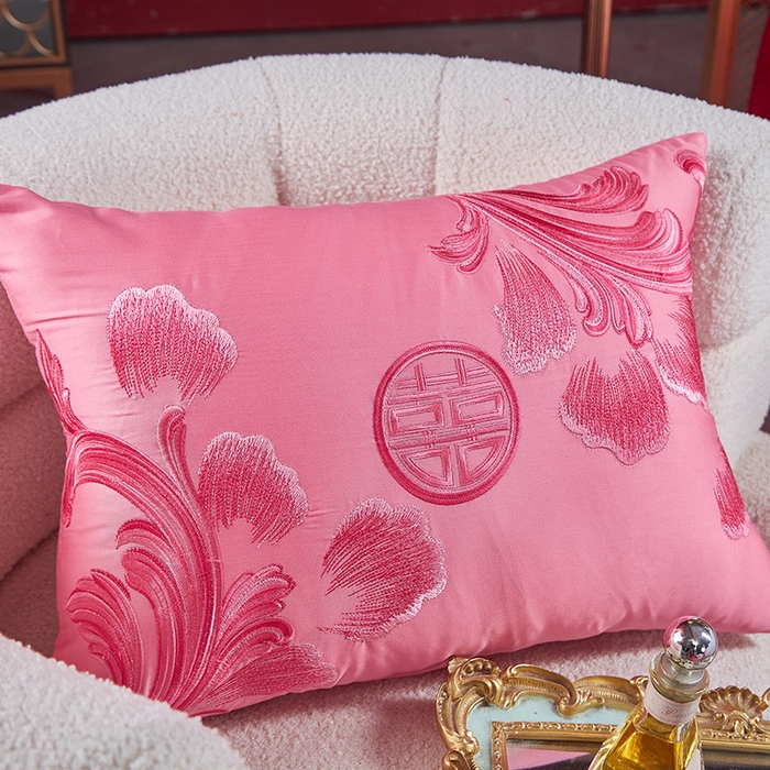 91家纺网 家纺一手货源 找家纺 高大尚 2023新款长绒棉奢华婚庆多件套系列-甜甜蜜蜜（粉） 床盖款六件套