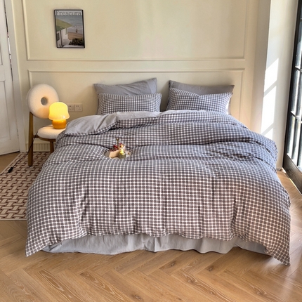 91家纺网 家纺一手货源 找家纺 艾咪 2023新款全棉色织水洗棉小提花四件套三件套-洛佳-灰