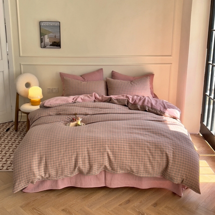 91家纺网 家纺一手货源 找家纺 艾咪 2023新款全棉色织水洗棉小提花四件套三件套-洛佳-桔