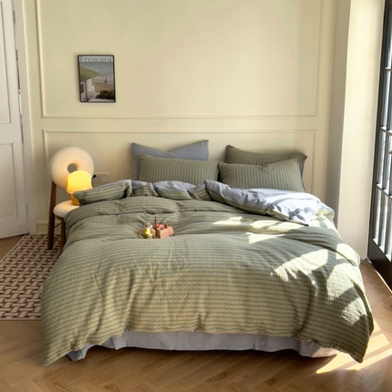 91家纺网 家纺一手货源 找家纺 艾咪 2023新款全棉色织小提花四件套-洛佳系列 洛佳-蓝绿