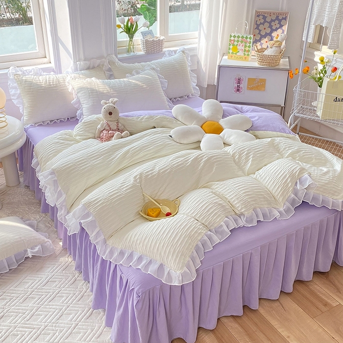 91家纺网 家纺一手货源 找家纺 慕澄  2023新款叶子泡泡雪纺花边系列 叶子泡泡-米紫色