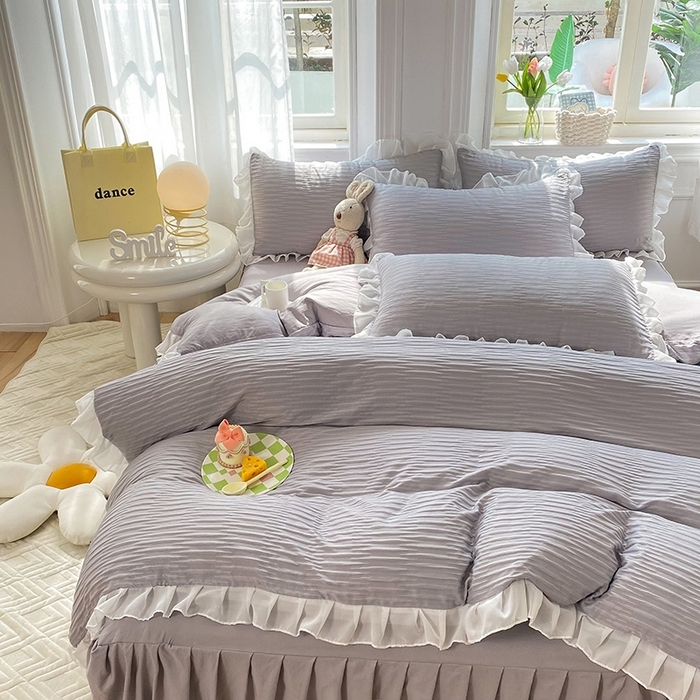 91家纺网 家纺一手货源 找家纺 慕澄  2023新款叶子泡泡雪纺花边系列 叶子泡泡-仙仙灰