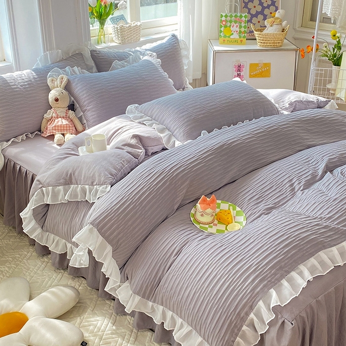 91家纺网 家纺一手货源 找家纺 慕澄  2023新款叶子泡泡雪纺花边系列 叶子泡泡-仙仙灰