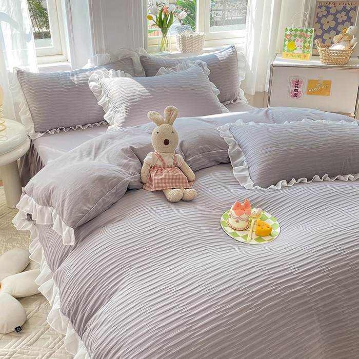 91家纺网 家纺一手货源 找家纺 慕澄  2023新款叶子泡泡雪纺花边系列 叶子泡泡-仙仙灰