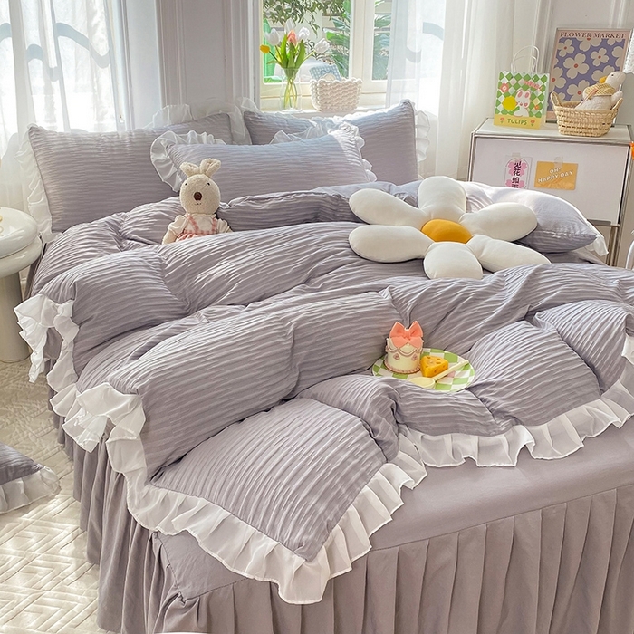 91家纺网 家纺一手货源 找家纺 慕澄  2023新款叶子泡泡雪纺花边系列 叶子泡泡-仙仙灰