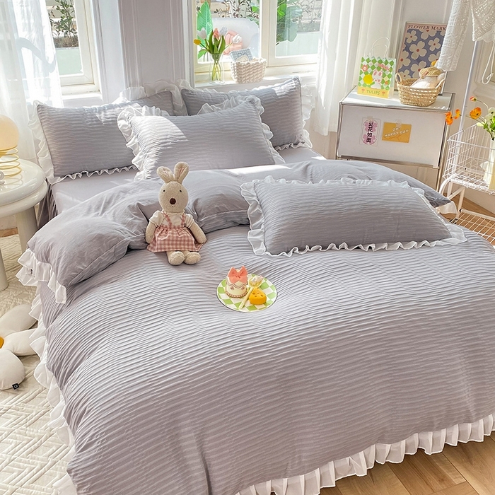 91家纺网 家纺一手货源 找家纺 慕澄  2023新款叶子泡泡雪纺花边系列 叶子泡泡-仙仙灰