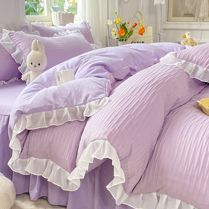 91家纺网 家纺一手货源 找家纺 慕澄  2023新款叶子泡泡雪纺花边系列 叶子泡泡-香芋紫