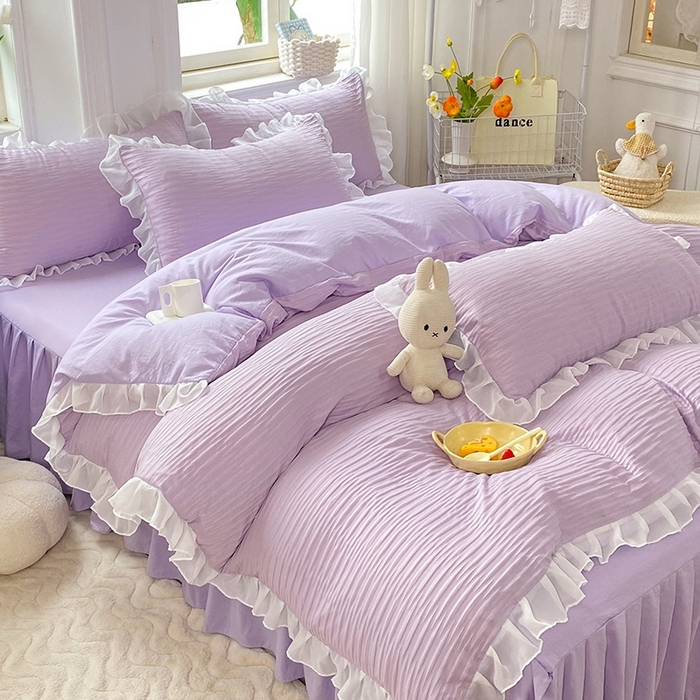 91家纺网 家纺一手货源 找家纺 慕澄  2023新款叶子泡泡雪纺花边系列 叶子泡泡-香芋紫