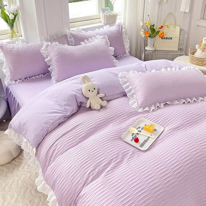 91家纺网 家纺一手货源 找家纺 慕澄  2023新款叶子泡泡雪纺花边系列 叶子泡泡-香芋紫