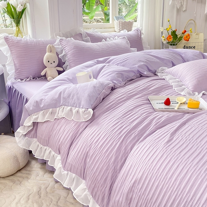 91家纺网 家纺一手货源 找家纺 慕澄  2023新款叶子泡泡雪纺花边系列 叶子泡泡-香芋紫