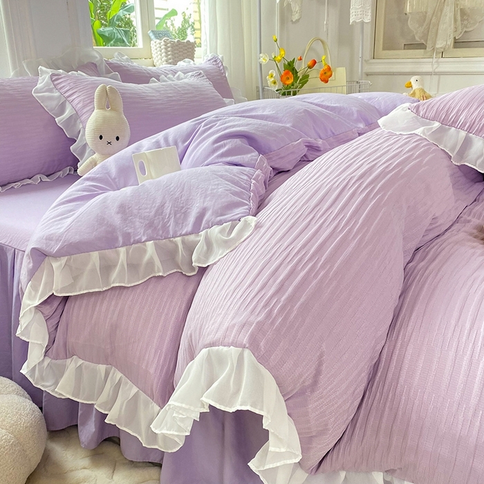 91家纺网 家纺一手货源 找家纺 慕澄  2023新款叶子泡泡雪纺花边系列 叶子泡泡-香芋紫