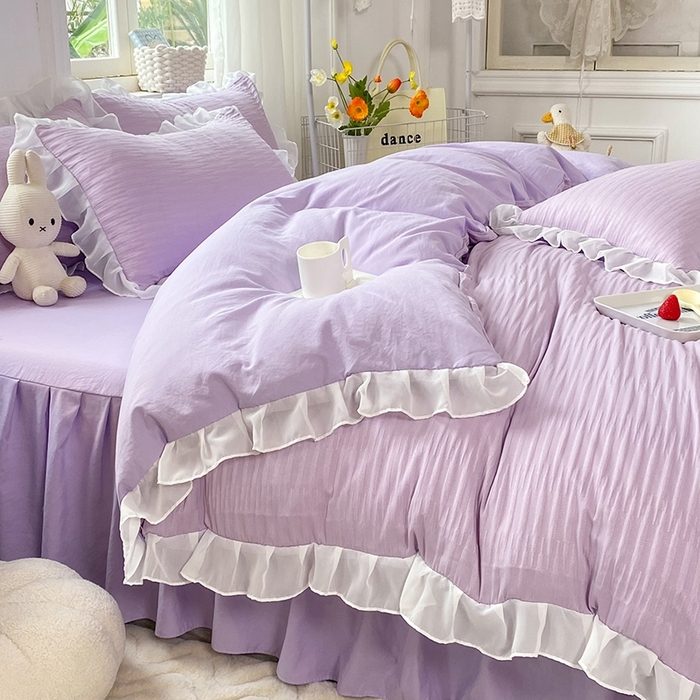 91家纺网 家纺一手货源 找家纺 慕澄  2023新款叶子泡泡雪纺花边系列 叶子泡泡-香芋紫